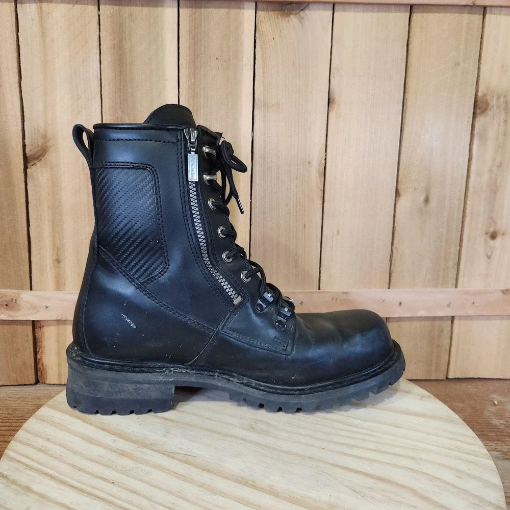 Milwaukee Trooper Boots Mens 12EE Black Leather Motorcycle Biker Zip Lace Up